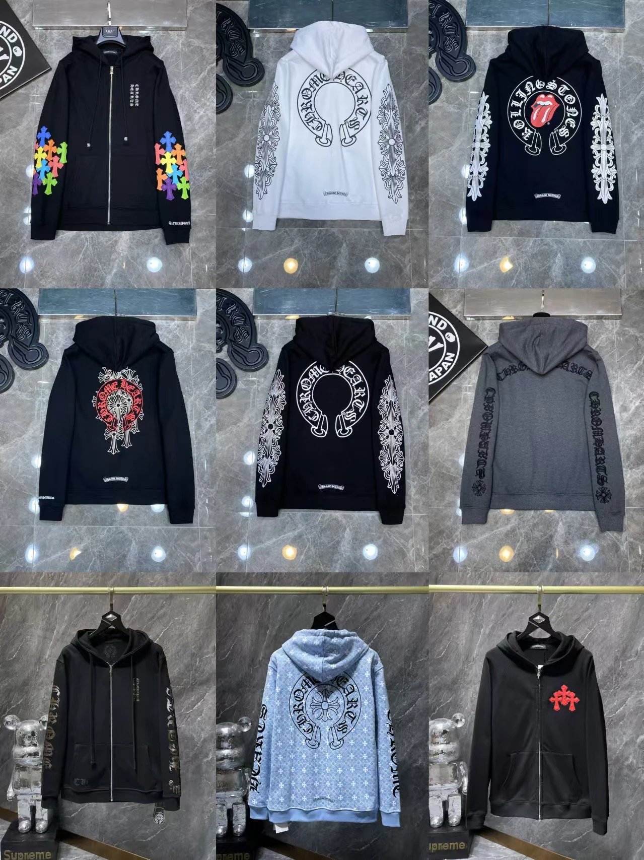 24SS Croop High Version Horseshoe Pattern Sanskrit Classic Hoodie Men's and Women's (10)