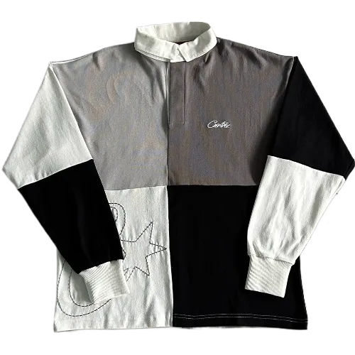corteiz Long Sleeve Color Block Polo -Black Gray