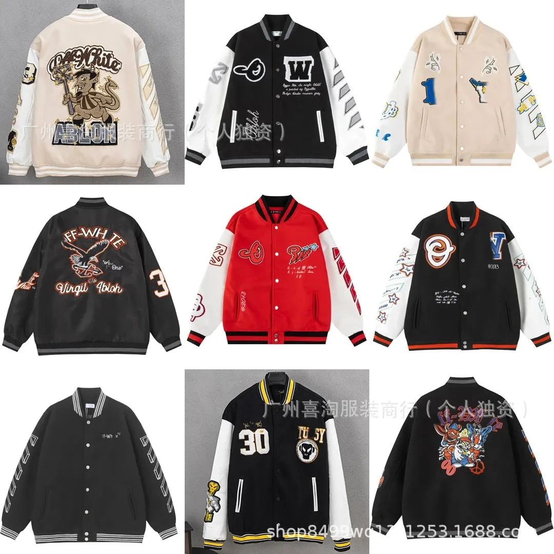 高版本OF家25SS秋冬新款OW字母图案贴皮毛巾绣棒球服男女夹克外套 (19)